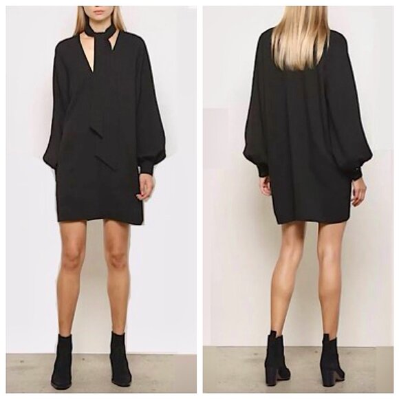 New Ganni Scarf Collar Crepe Dress in Black Size 4 - Picture 2 of 13